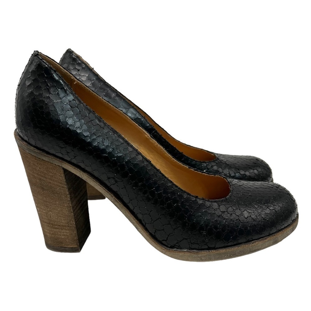 Maison Martin Margiela MM6 Black Snakeskin Leather Round Toe Block Heels 38.5 - Picture 5 of 12